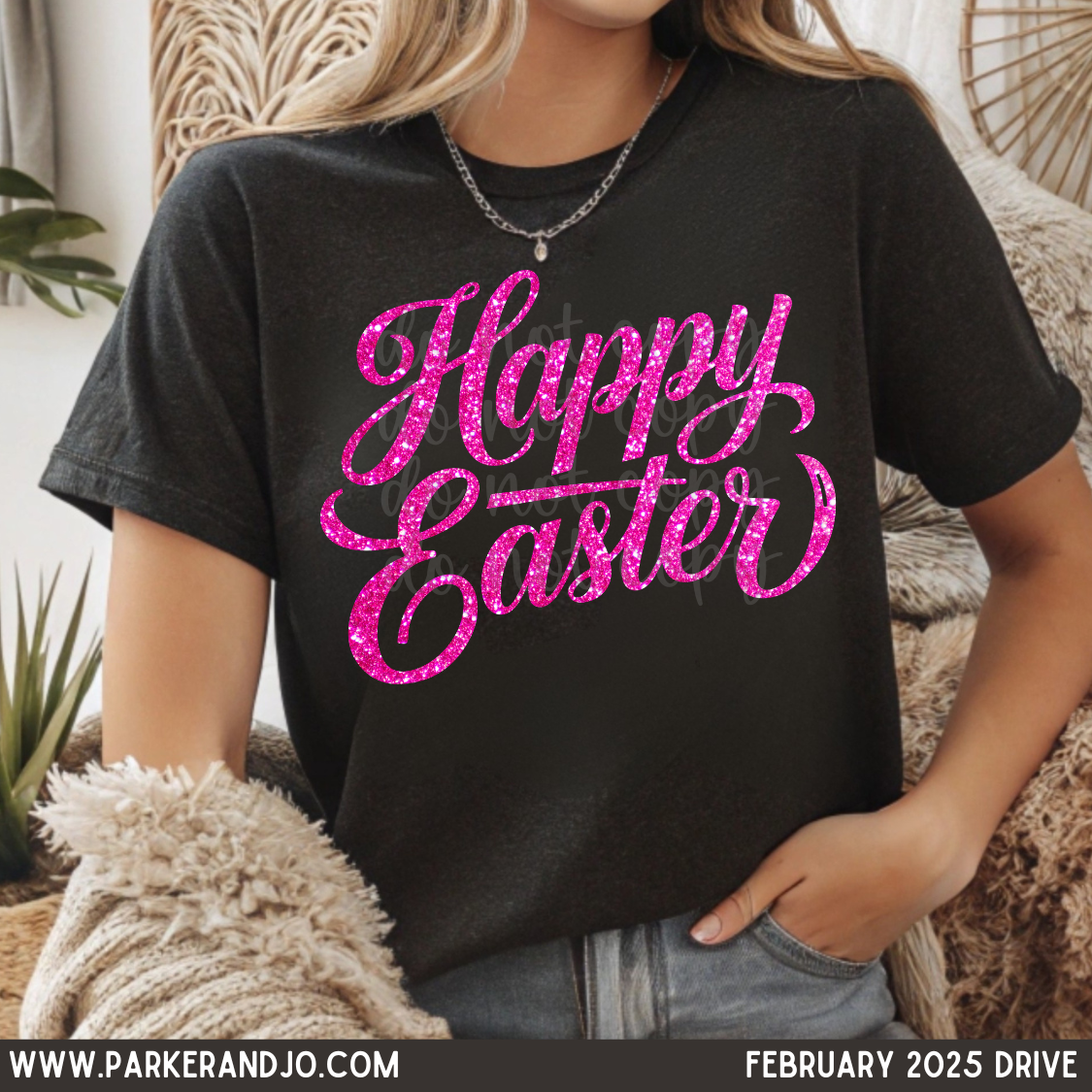 Happy Easter hot pink faux glitter png