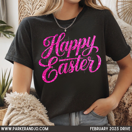 Happy Easter hot pink faux glitter png