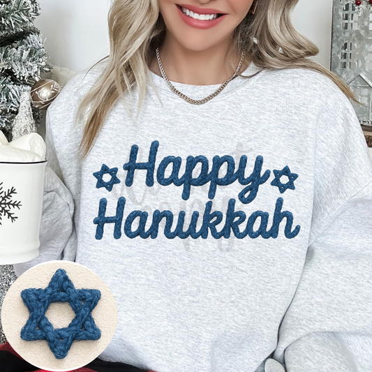 Faux Yarn Crochet Happy Hanukkah png