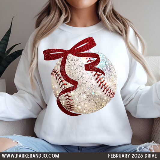 Faux Glitter Baseball with Maroon bow png