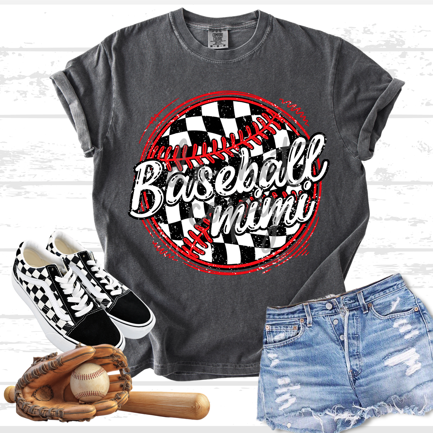 Parker & Jo™ Design Co. | Checkered black & white baseball mimi png