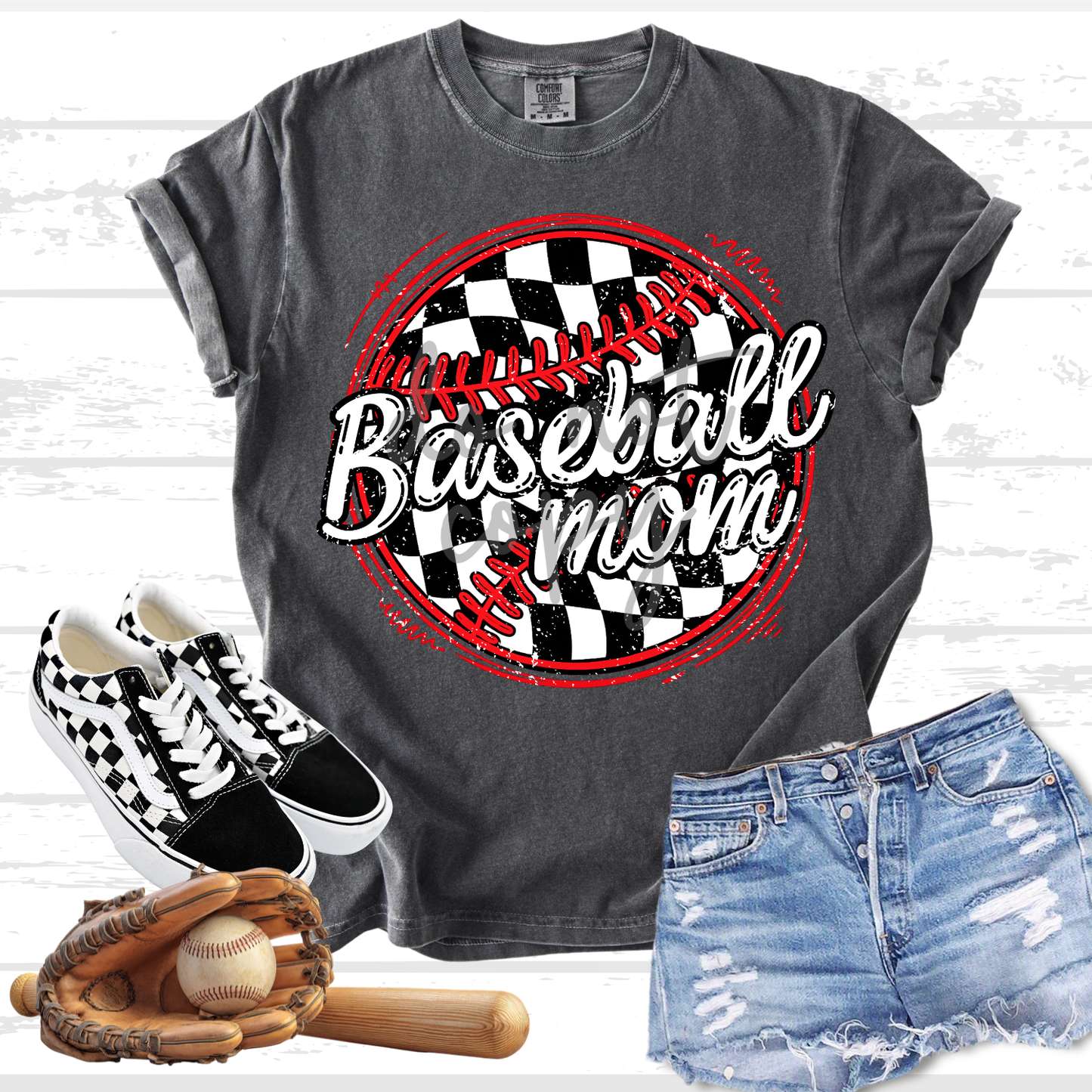 Parker & Jo™ Design Co. | Checkered black & white baseball mom png