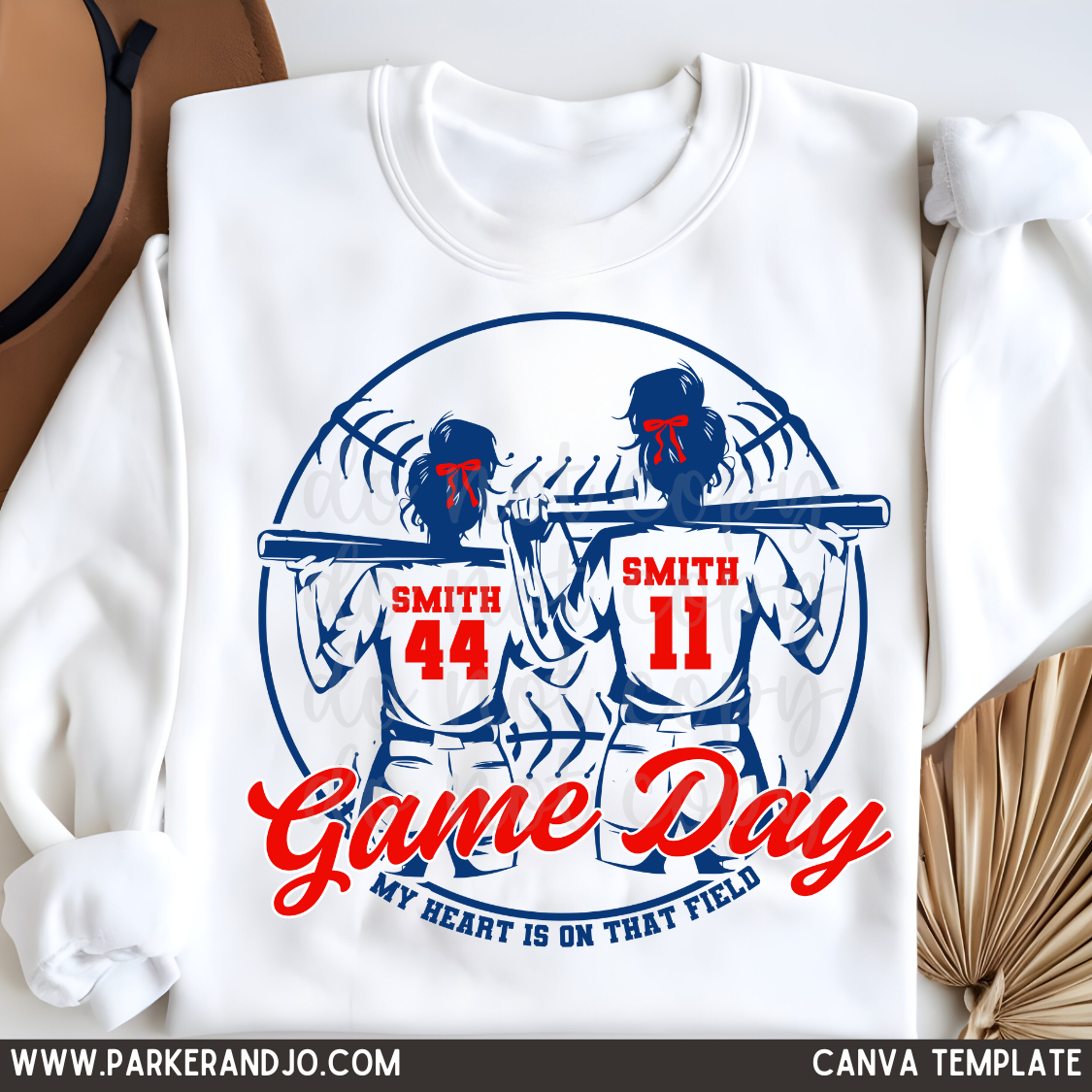 Softball Sisters with Buns Canva Template