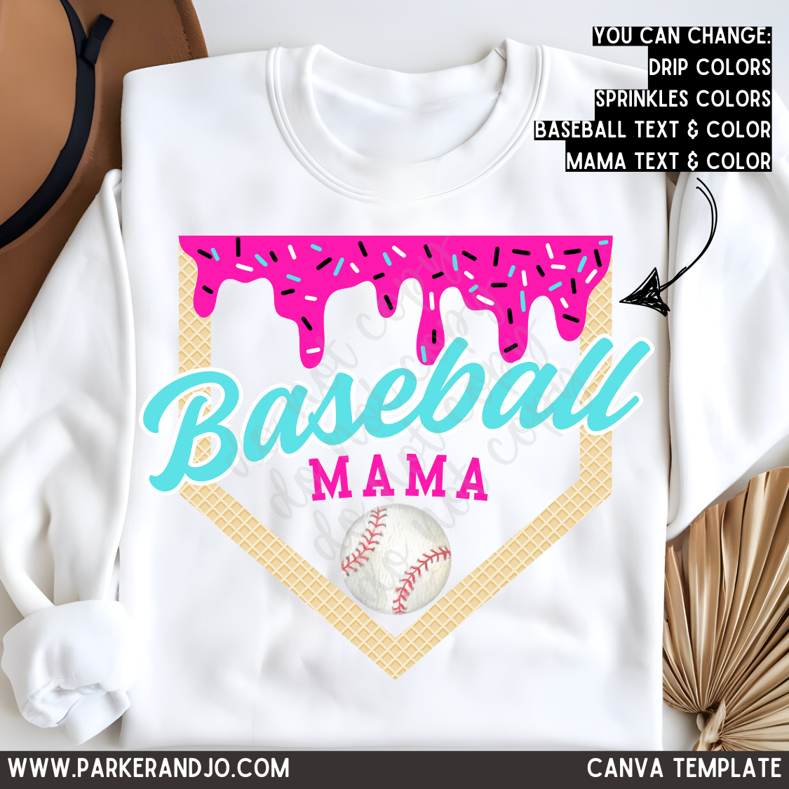 Baseball Mama Drip Canva Template