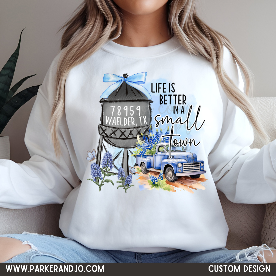 CUSTOM - life is better in a small town bluebonnet png