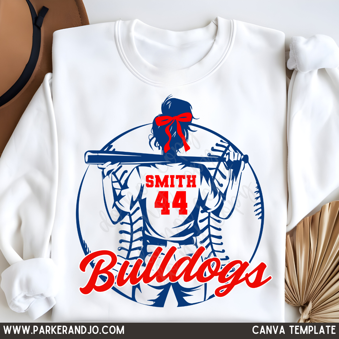 Softball Player with Bow Canva Template