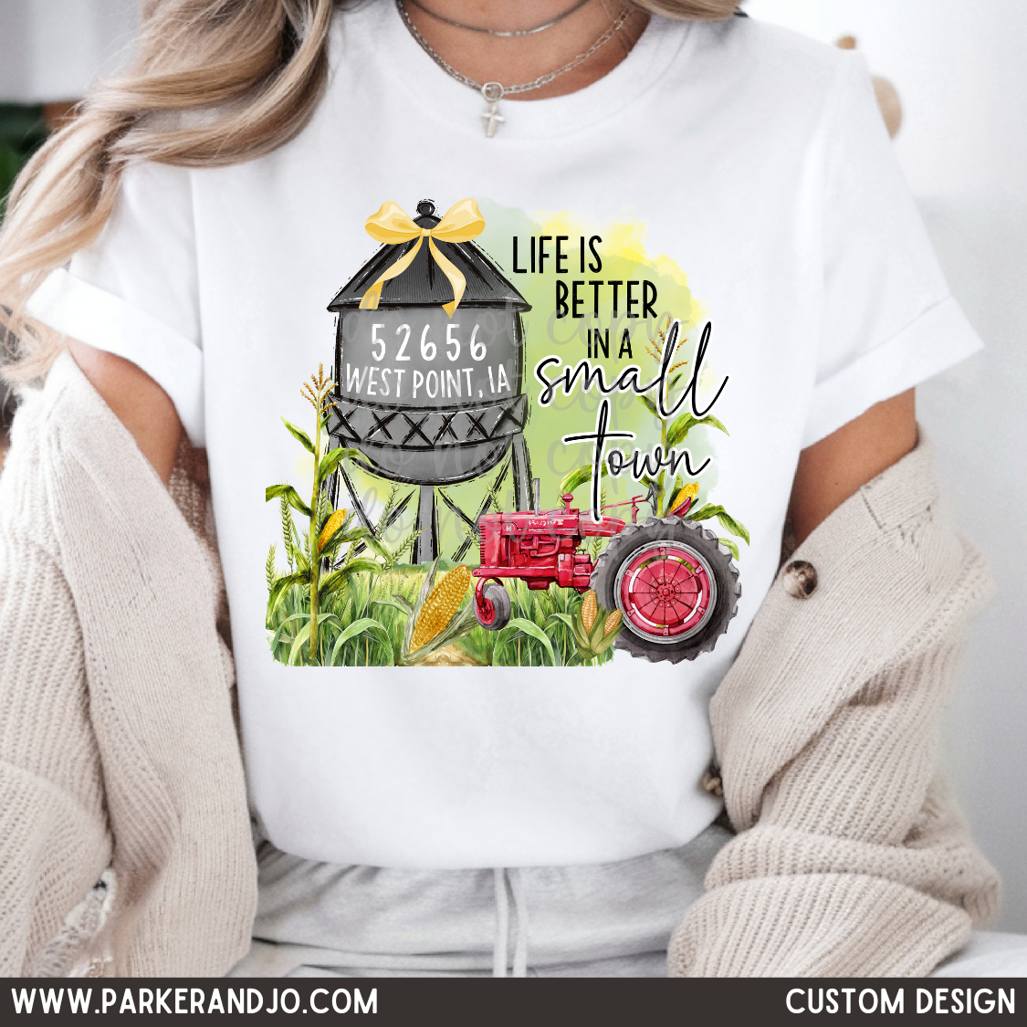 CUSTOM - life is better in a small town corn field red tractor png