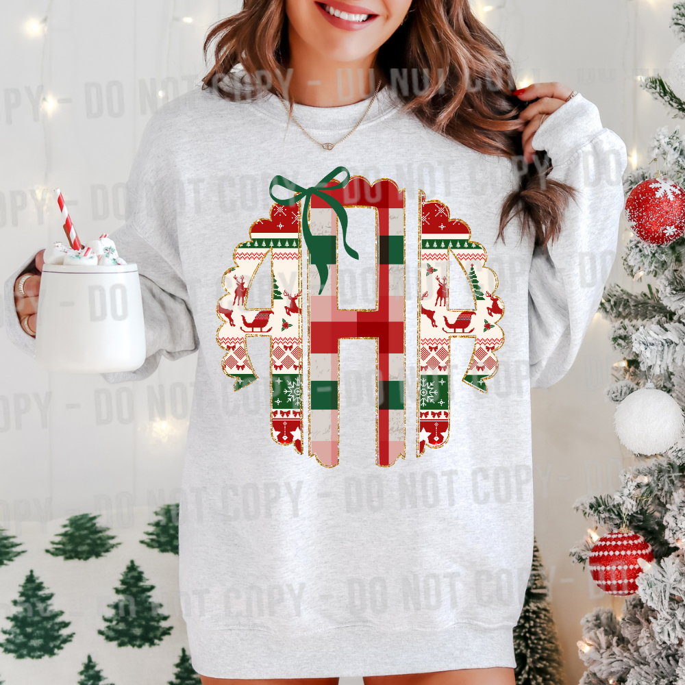 Christmas Plaid Monogram Editable Canva Template