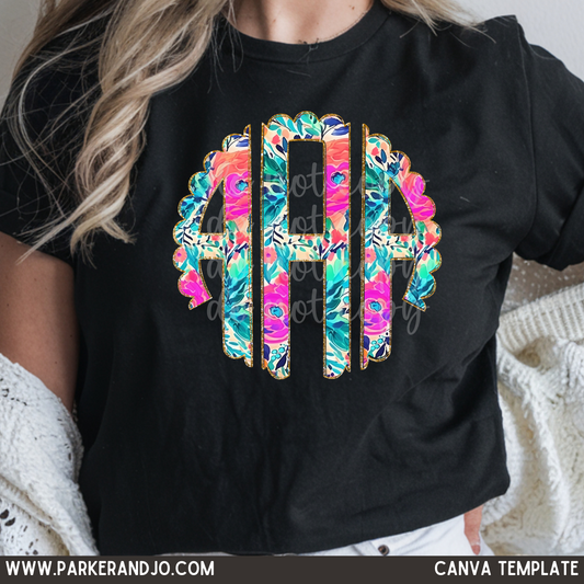 Scalloped Monogram 26 Letters alphabet Canva Frame Template