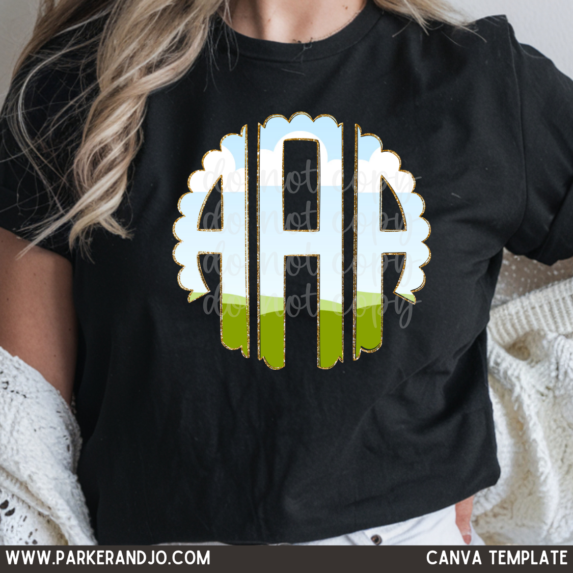 Scalloped Monogram 26 Letters alphabet Canva Frame Template