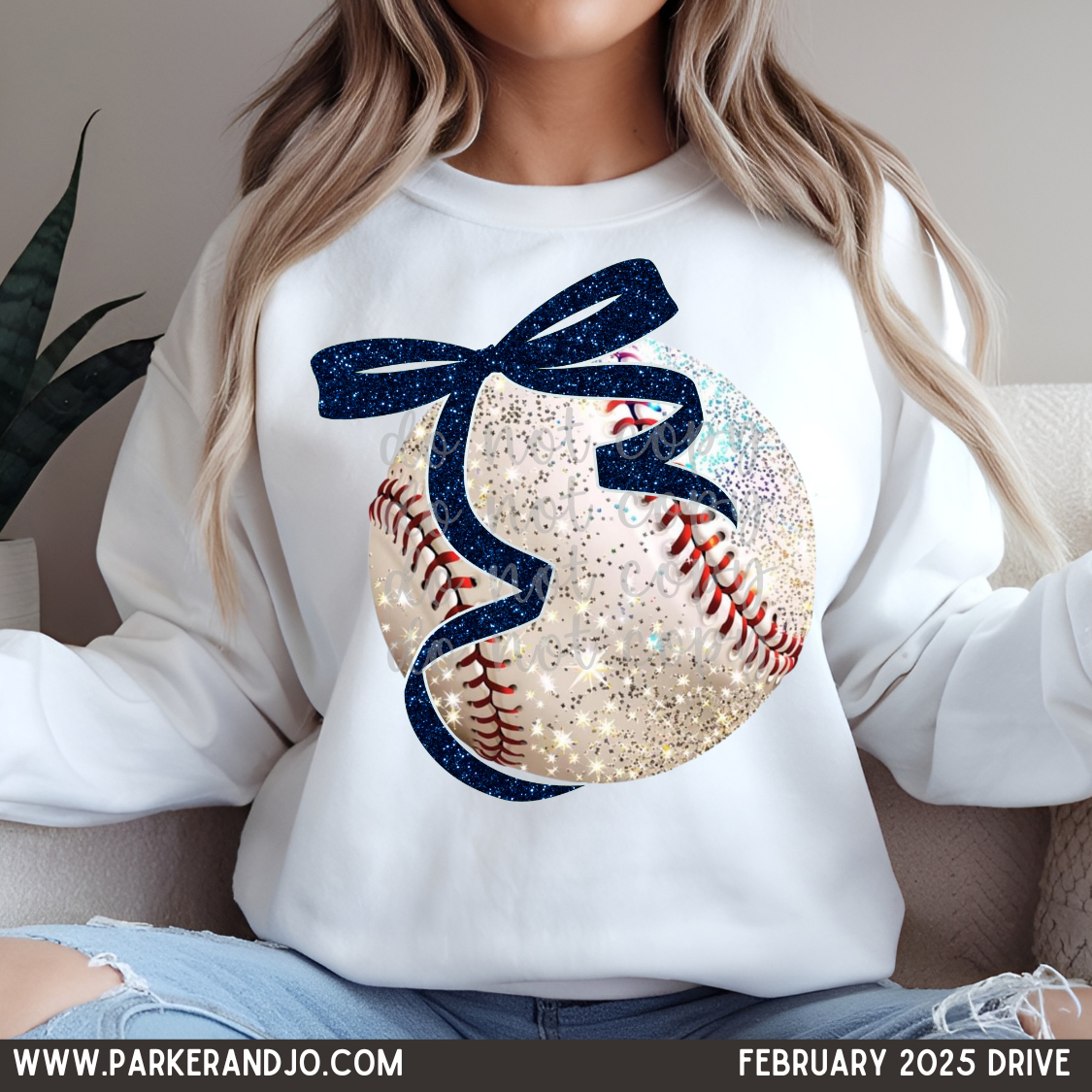 Faux Glitter Baseball with Navy blue bow png
