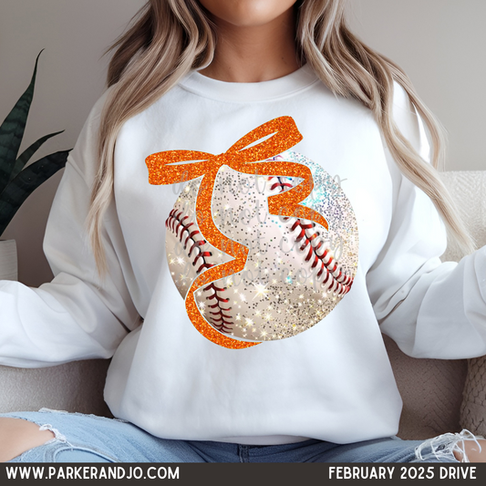 Faux Glitter Baseball with Orange bow png