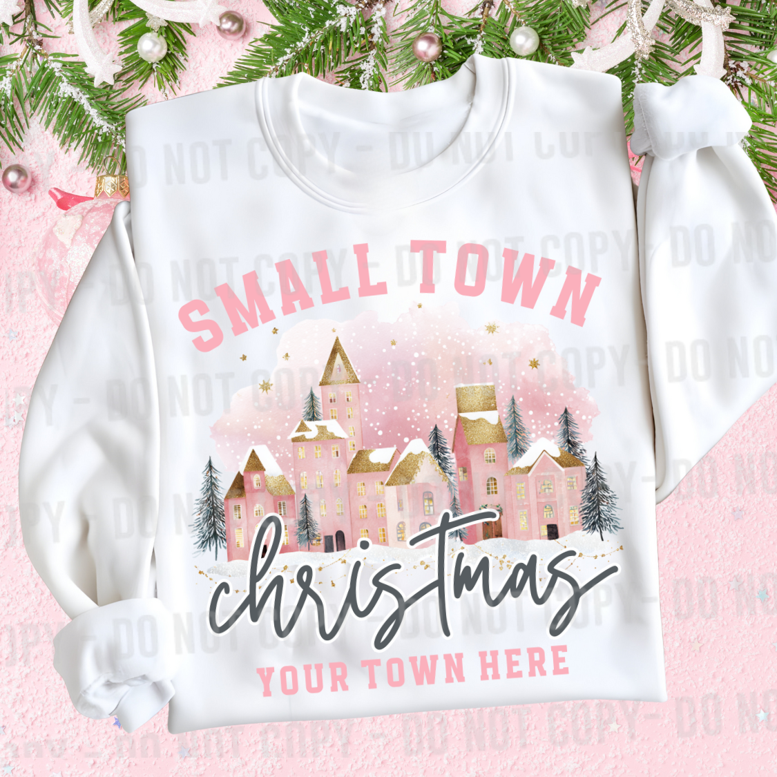 pink small town christmas editable canva template