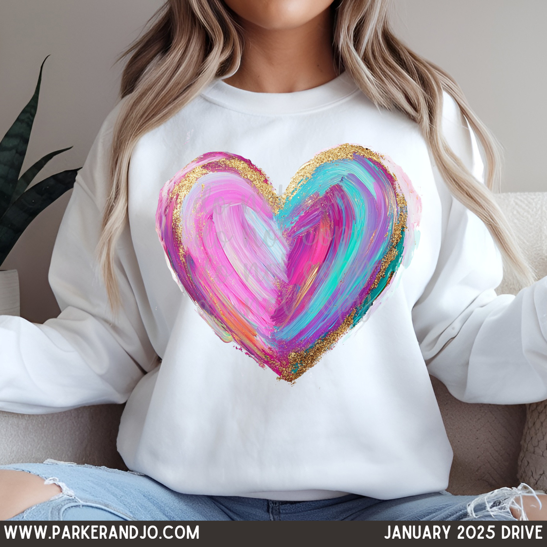 Pink & Teal Painted Heart PNG