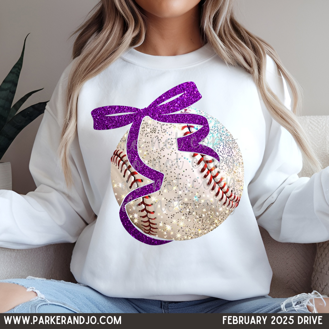 Faux Glitter Baseball with Purple bow png