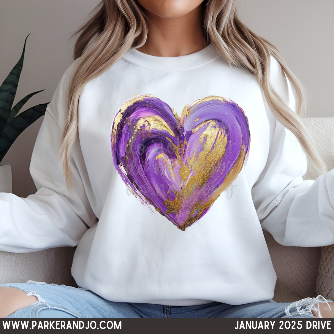 Purple & Gold Painted Brush Stroke Heart PNG