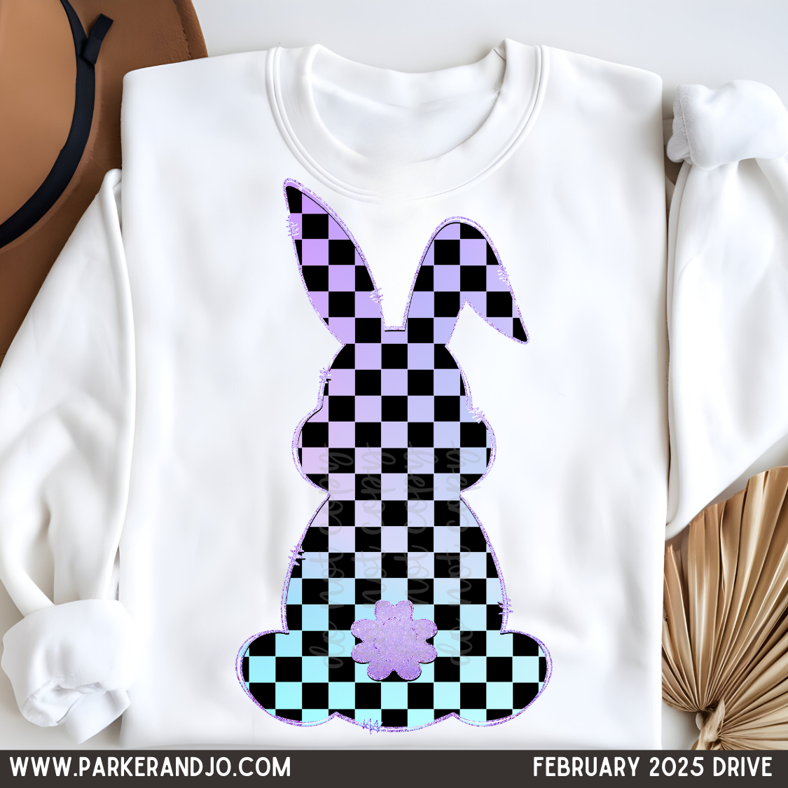 Checkered Bunny Purple Teal Ombre png
