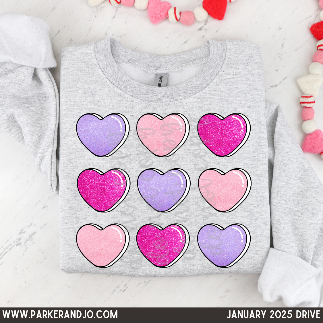 Valentine's Pink and Purple Faux Glitter Hearts PNG