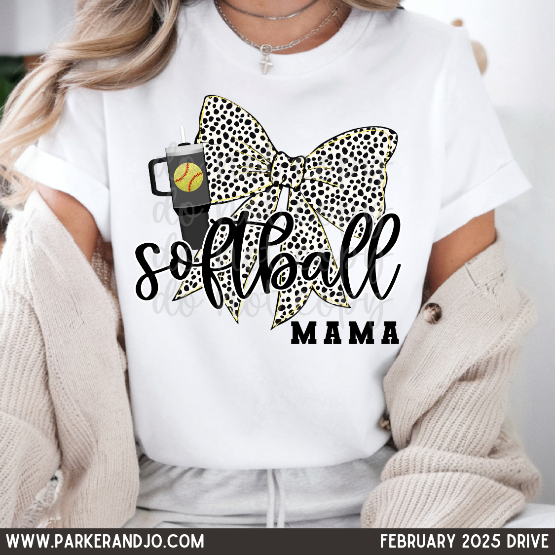 Softball Mama Dotted Bow png