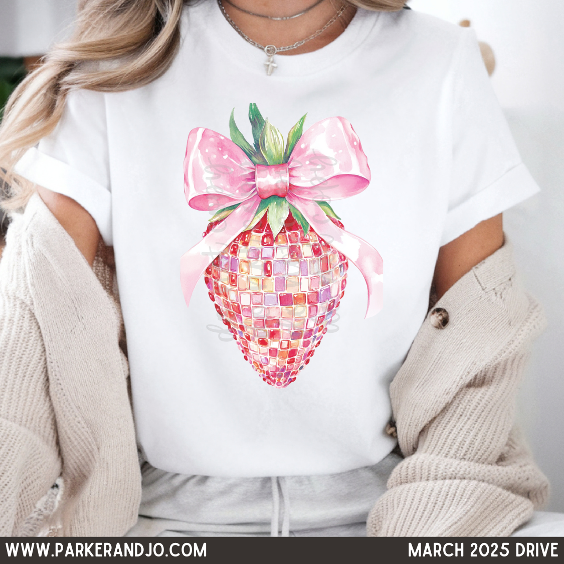Watercolor Strawberry with Bow png