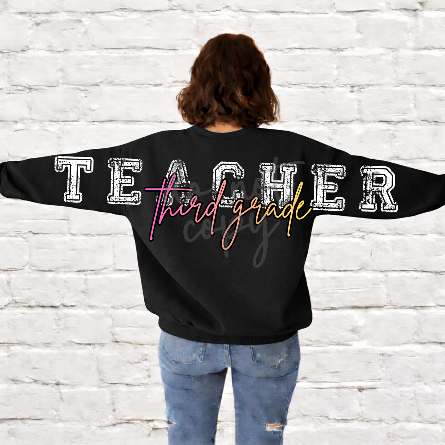 Long Distressed Teacher Big Back Custom Grade Editable Canva Template