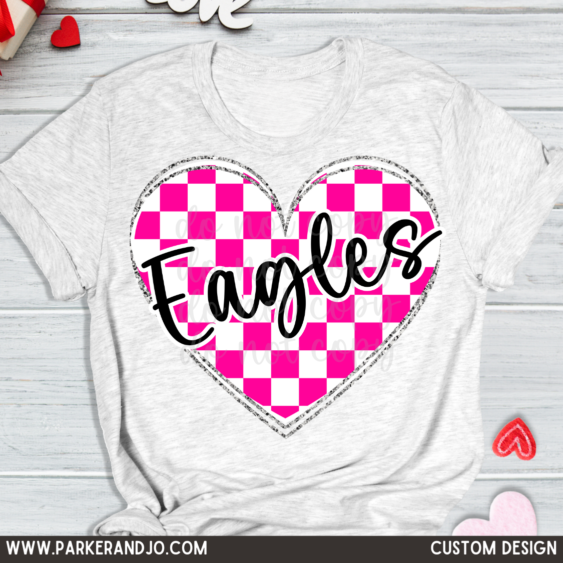 CUSTOM - Pink and Silver Faux Glitter Checkered Heart Mascot png