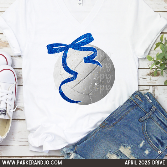 Faux Glitter Volleyball with Blue Bow png