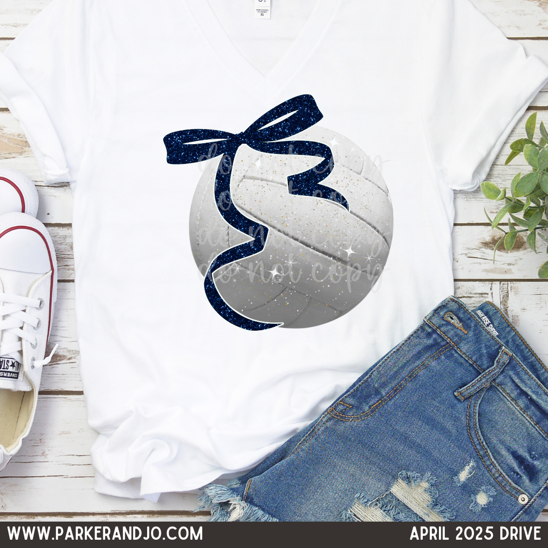Faux Glitter Volleyball with Navy Blue Bow png