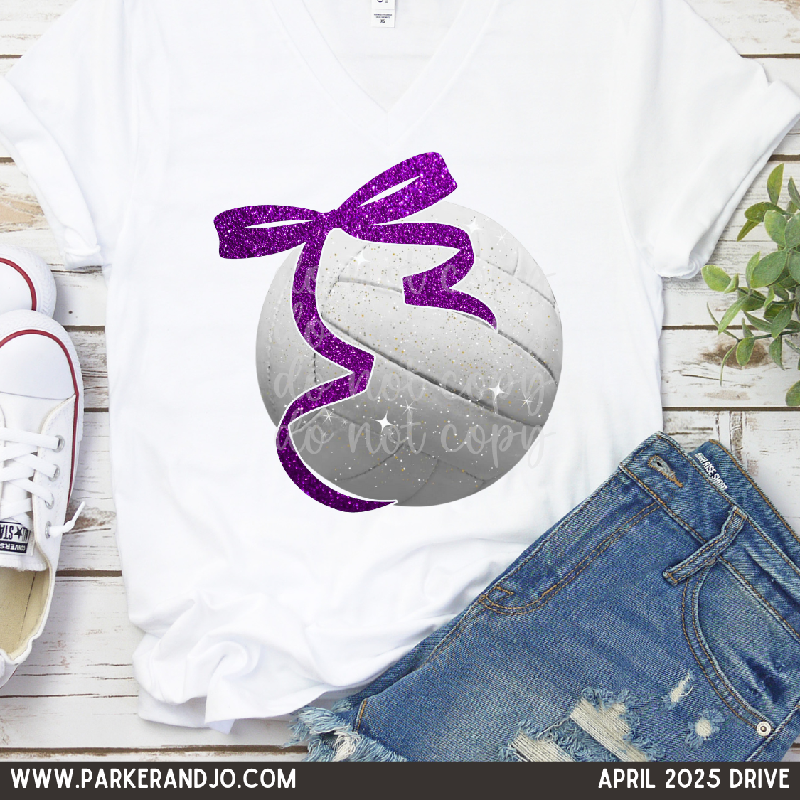 Faux Glitter Volleyball with Purple Bow png