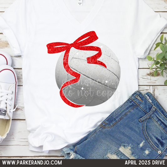 Faux Glitter Volleyball with Red Bow png