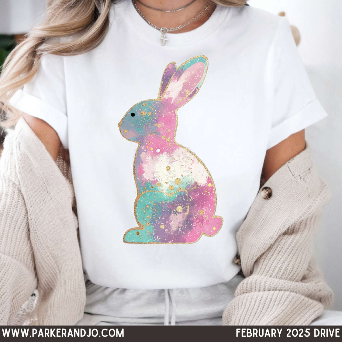 Watercolor easter bunny gold outline png