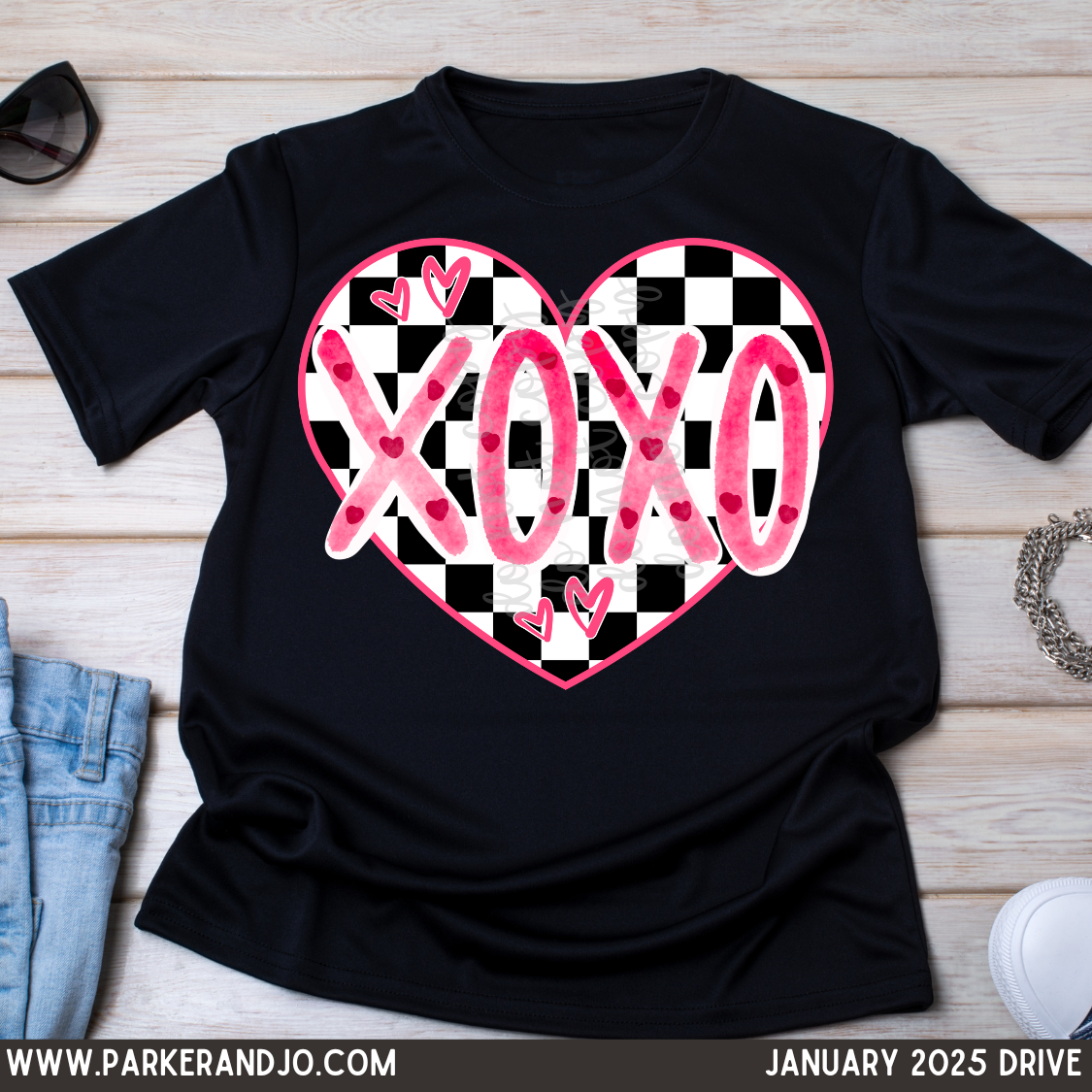 Checkered Heart XOXO png