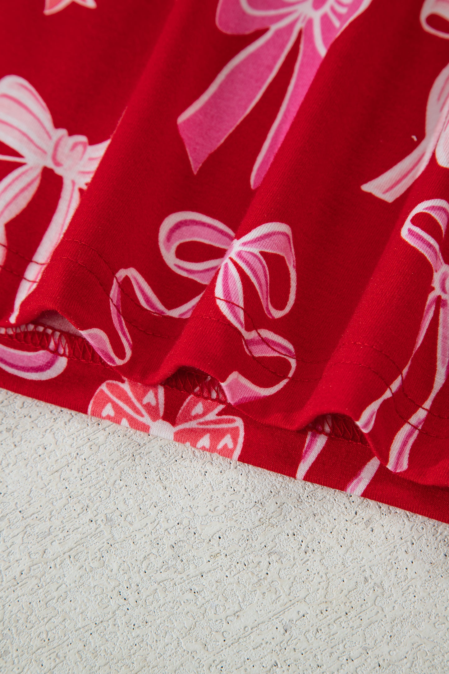 Red Sweet Bow Print Ruffled Short Sleeve Shirt Shorts 2pcs Pajama Set