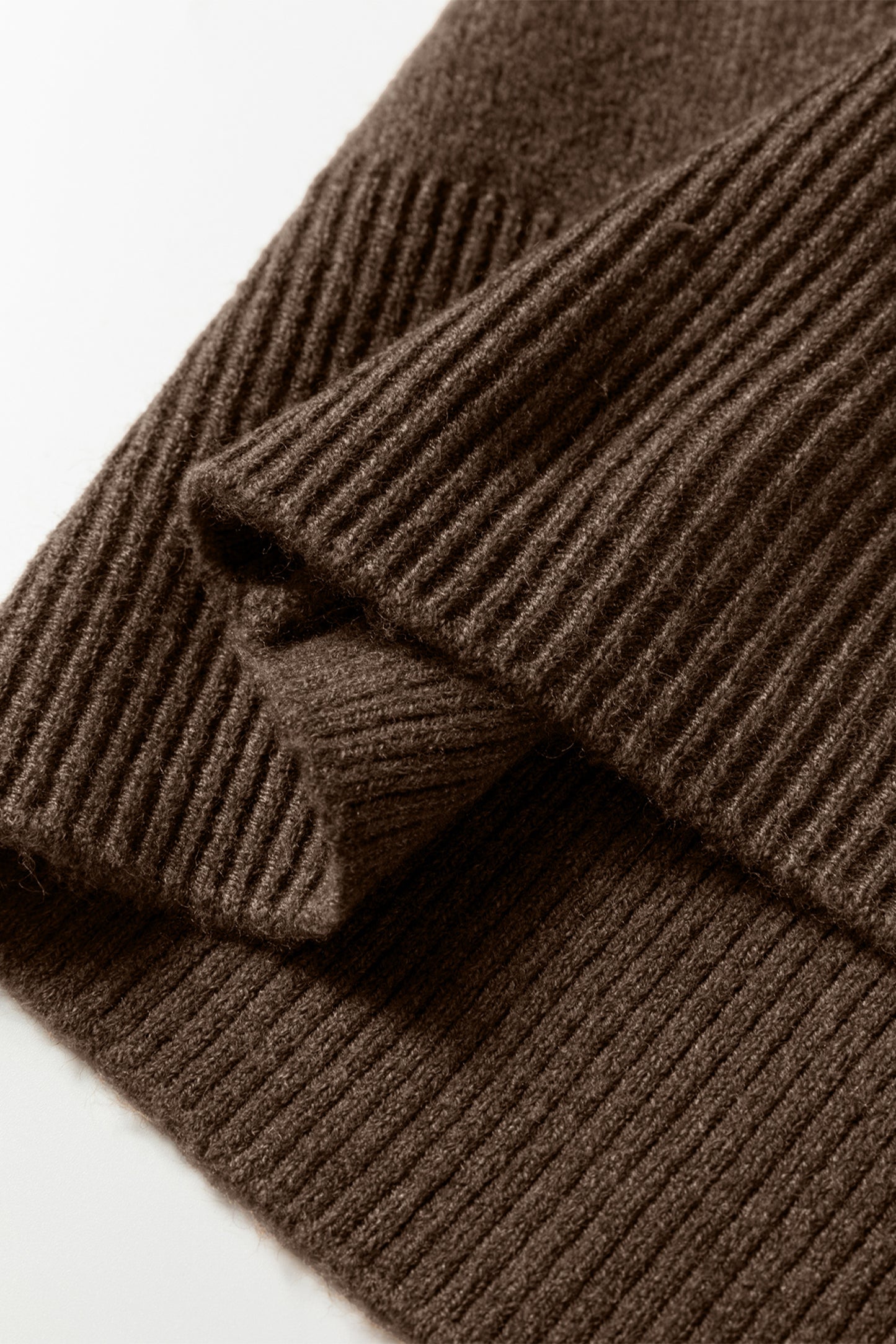 Coffee Dotted Print Ribbed Edge Knit Sweater