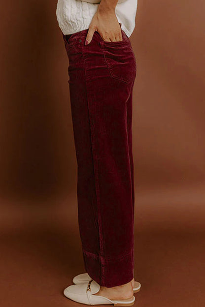 Burgundy Corduroy High Waist Wide Leg Pants