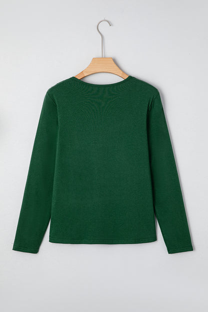 Evergreen Asymmetric Seam Detail Solid Color Long Sleeve Top