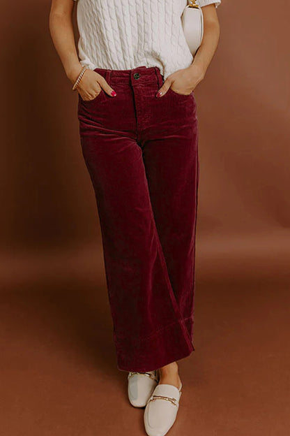 Burgundy Corduroy High Waist Wide Leg Pants