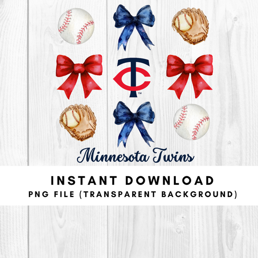 Minnesota Twins Trendy Coquette Bow Baseball PNG File