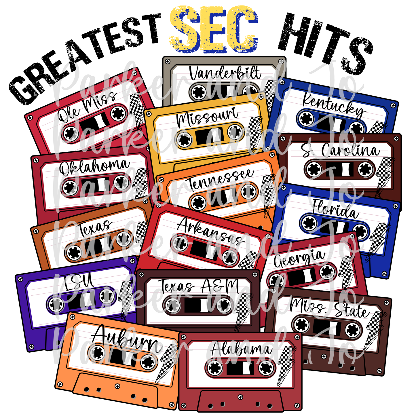 Greatest SEC Hits Cassette Tape Football PNG File (Script Font)