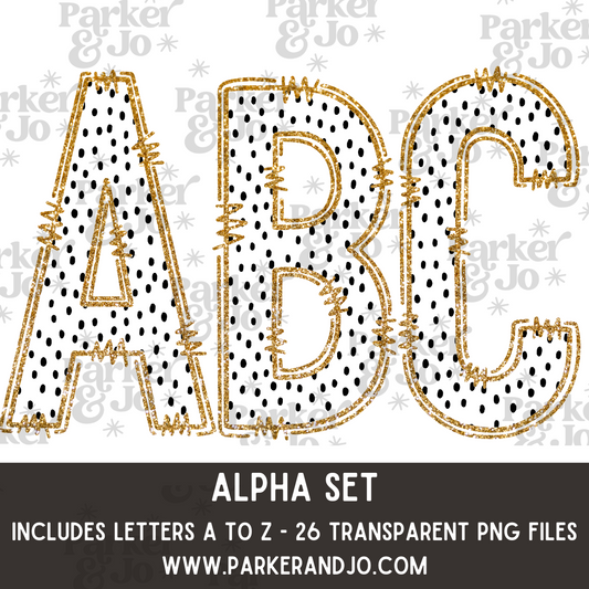 Black White Dots Gold Glitter Outline Alpha Set