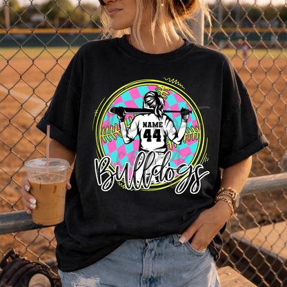 checkered softball and baseball player editable canva template