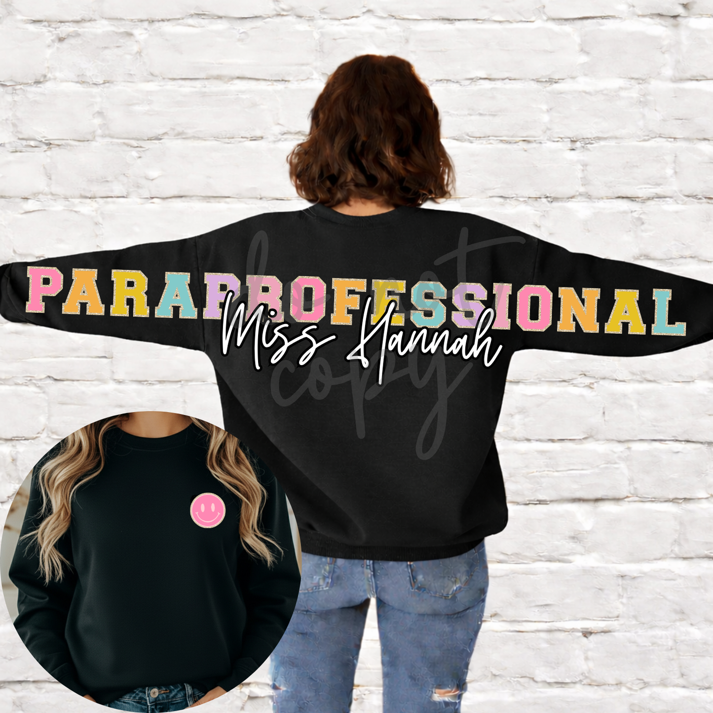 Paraprofessional Pastel Glitter Long Big Back Editable Canva Template