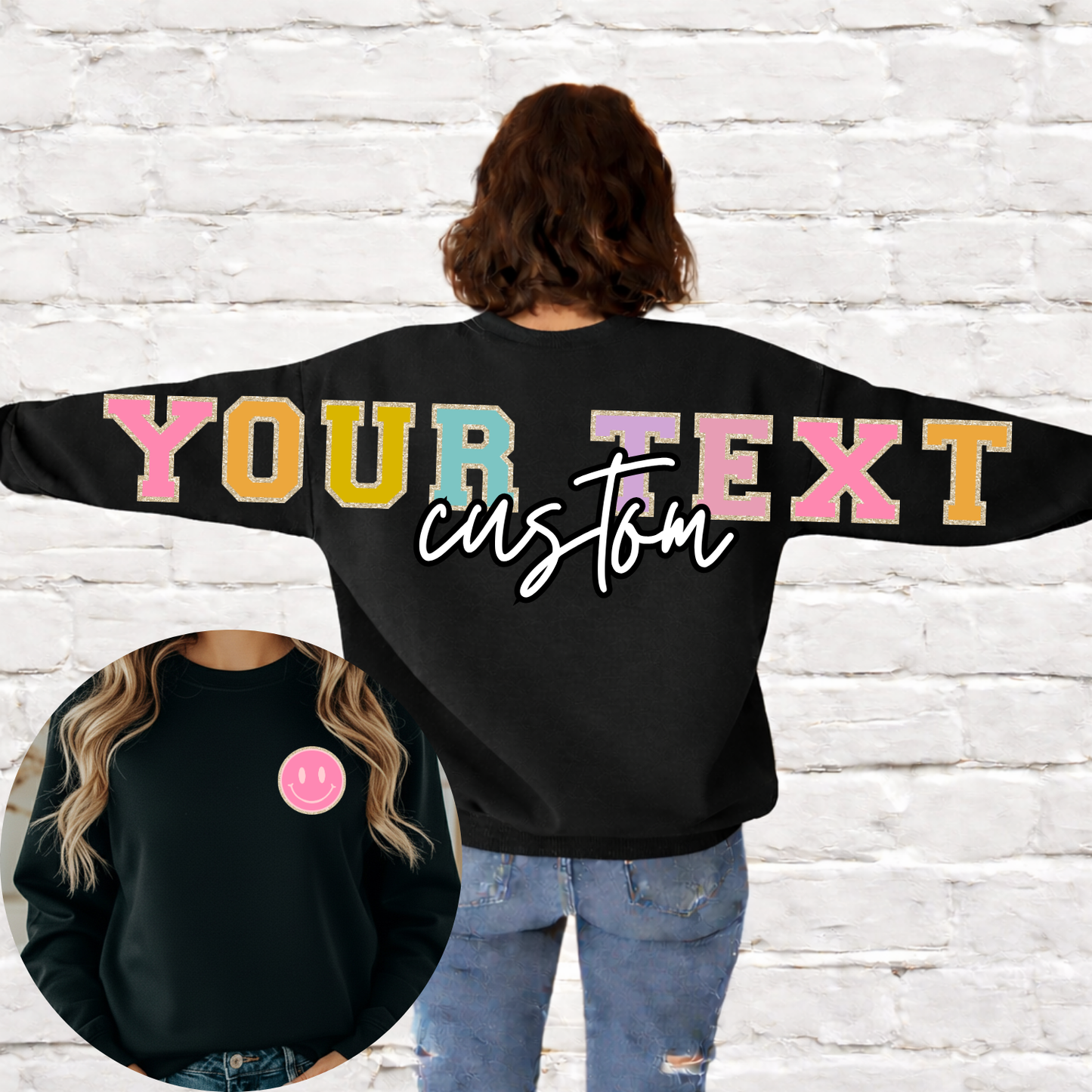 Preppy Alpha Pastel Glitter Long Big Back Editable Template
