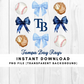 Tampa Bay Rays Trendy Coquette Bow Baseball PNG File