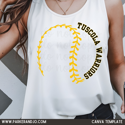 Baseball Stitching Team Wording Canva Template