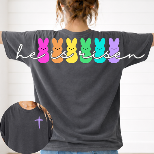 Peeps Easter Across the Back He is Risen Editable Canva Template