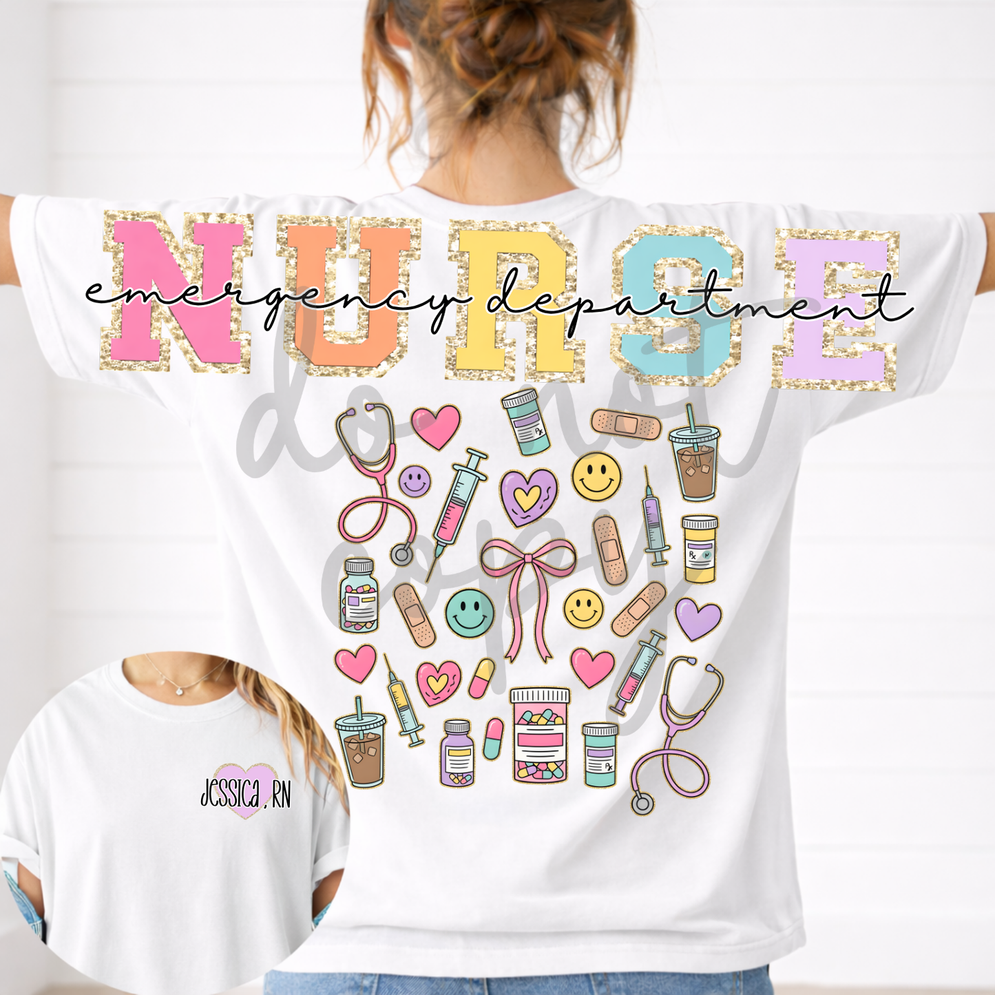 Nurse Pastel Glitter Long Big Back Editable Canva Template