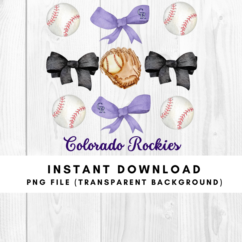 Colorado Rockies Trendy Coquette Bow Baseball PNG File