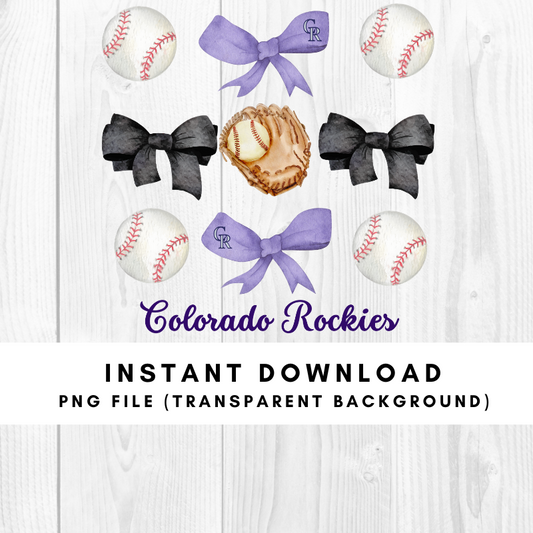 Colorado Rockies Trendy Coquette Bow Baseball PNG File