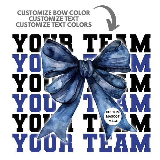 CUSTOM Trendy Coquette Bow Football Team or School Stacked Words PNG File